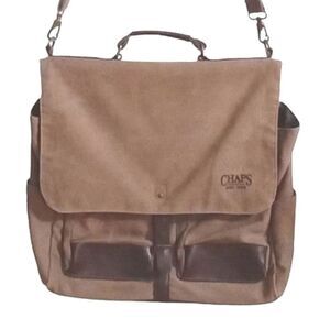 Chaps Canvas Messenger Bag Satchel Brown Handle and Shoulder Strap